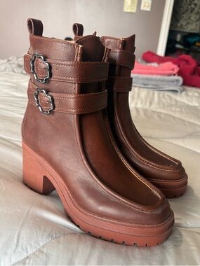 Sam & Libby Brown Platform Ankle Boots with Buckle Straps